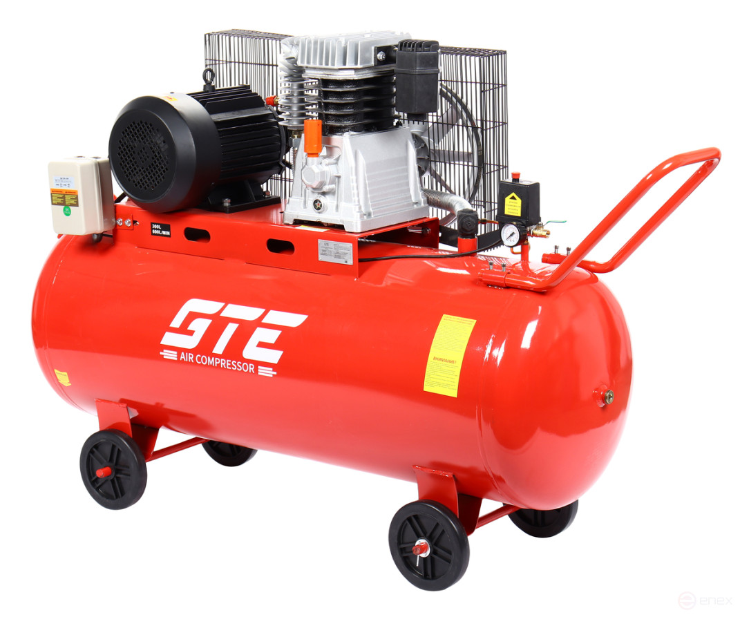 Pneumatic compressor 380V 5.5kW 8atm. 600l/min. receiver-300L portion. remen. single-stage GTE