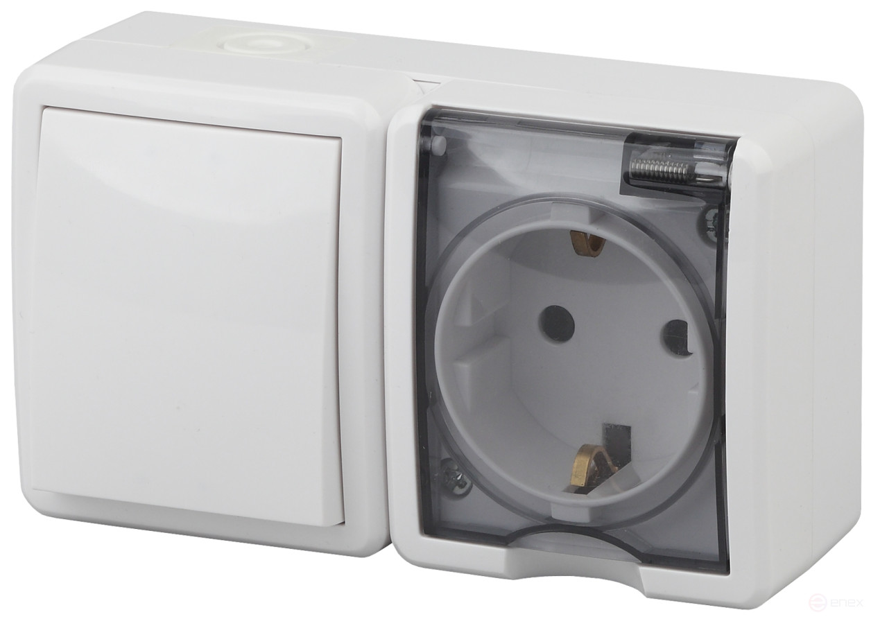 Socket with switch ERA Expert 11-7401-01 IP54 16A-10AX-250V AC White
