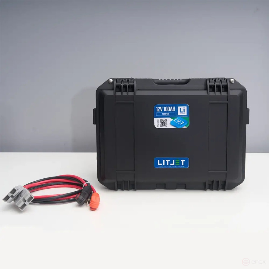 Lithium traction battery LITJET SMART LiFePO4 series 12V 100 Ah, 1280WH, Bluetooth-enabled, in a reinforced case