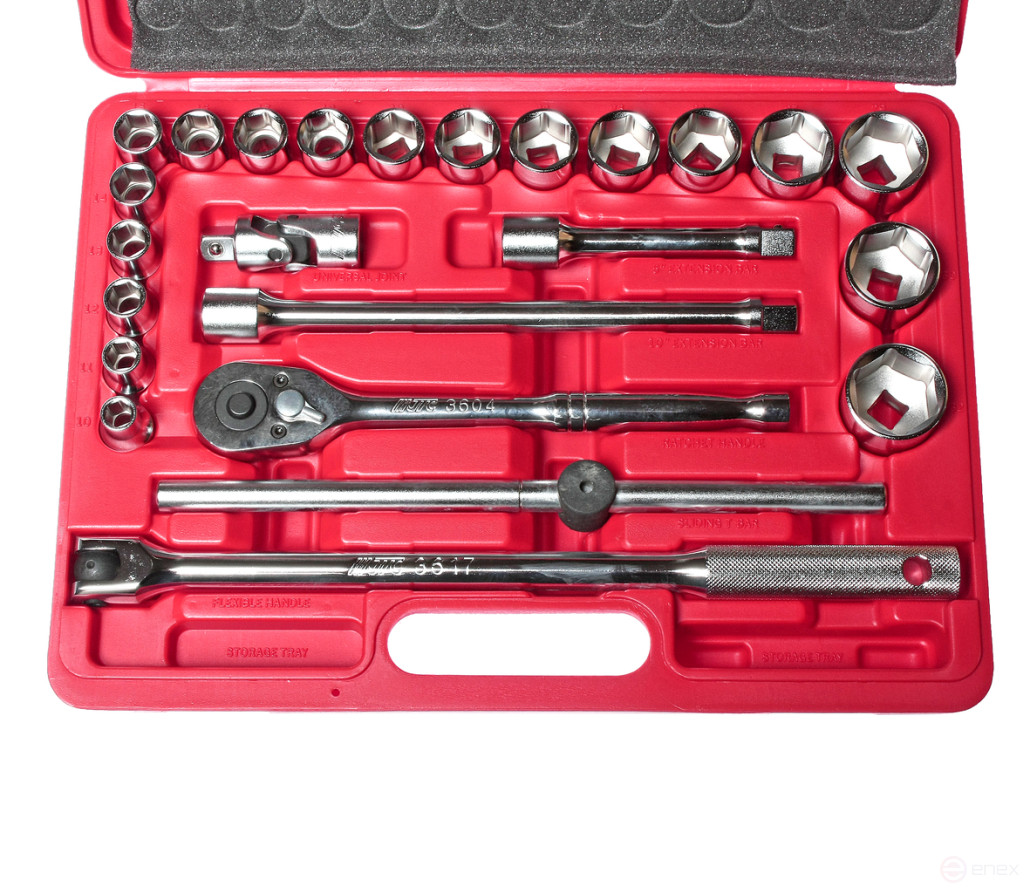 Набор головок торцевых 1/2" 6-ти гранных 10-32мм 24 предмета в кейсе JTC