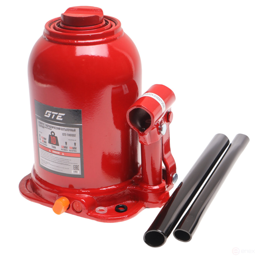 Домкрат бутылочный 10т 180-430мм 2-х плунжерный GTE