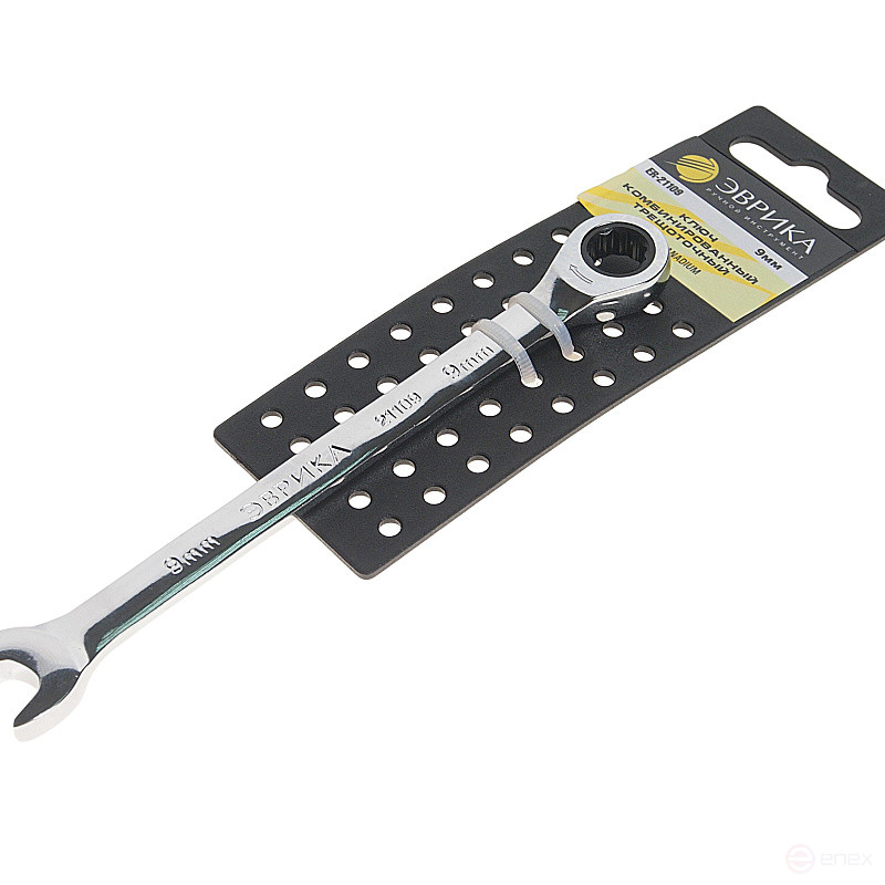 Ключ комбинированный 9мм ER-21109H трещоточный (на держателе) ЭВРИКА /1/10/240
