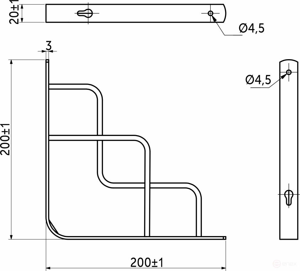 Shelf holder meth. QUADRO 200*200*20*3 , white AKS