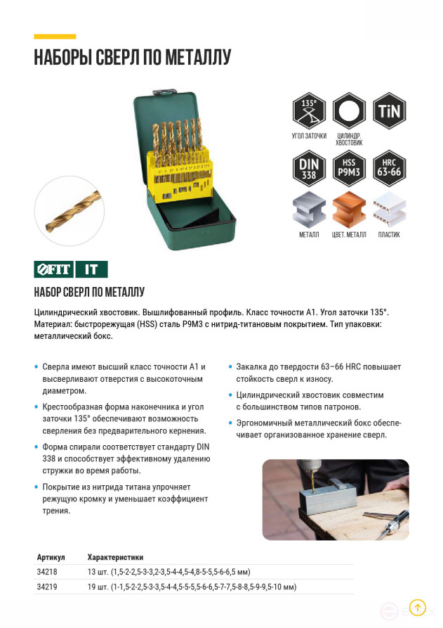 HSS metal drill set, titanium coating, 13 pieces (1.5-6.5 mm), metal box