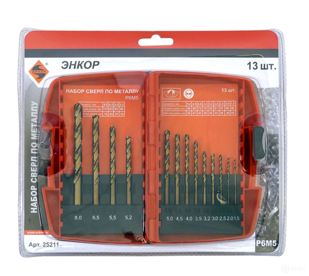 Набор сверл для металла Р6М5 Ф1,5-8,0 мм, 13 штук, пластиковый футляр