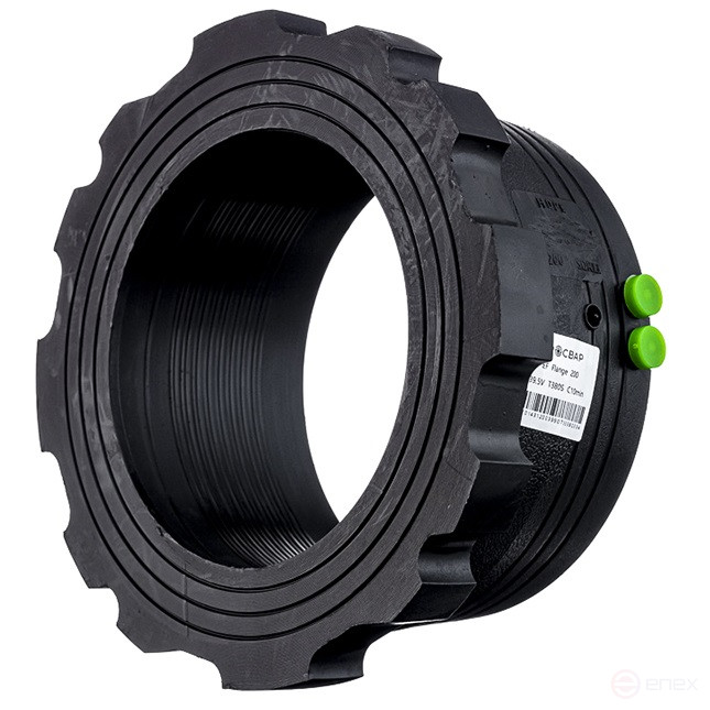 The sleeve for the flange is electro-welded, 200 mm PE 100 SDR 11 weld