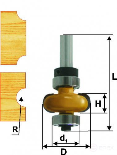 Фреза кромочная галтельная Ф22,3Х6,35 мм R3,2 мм, хвостовик 8 мм