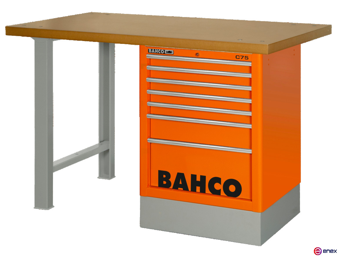 Heavy-duty workbench, MDF table top with 2 legs and 6 orange drawers 1800 mm x 750 mm x 1030 mm