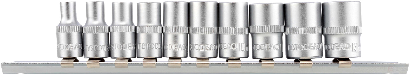 Набор головок 10пр (DR1/4"; 6РТ; 4-13мм; планка) (АвтоDело) 39845