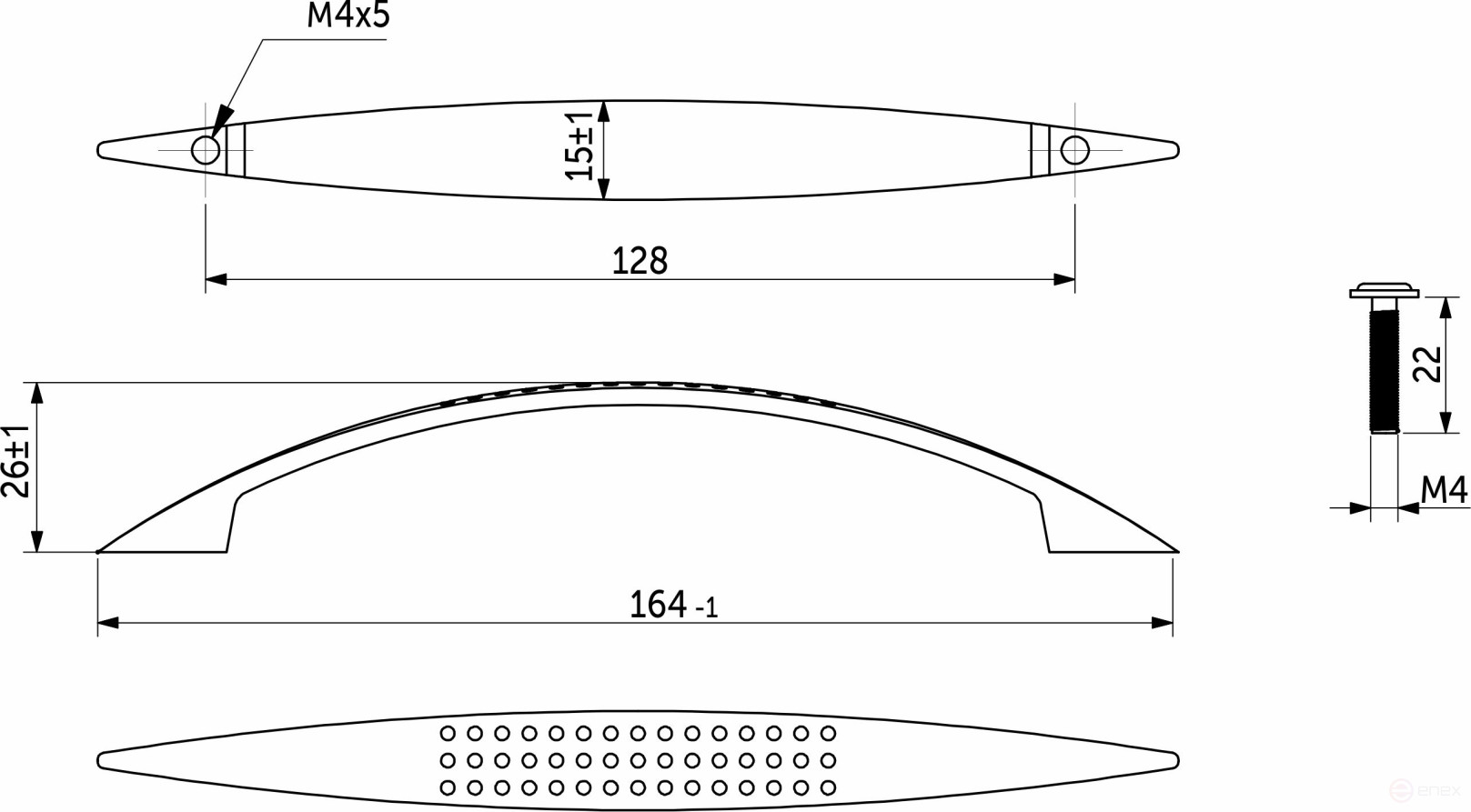 Handle meb. bracket met. UN88 128 mat. chrome, AKS