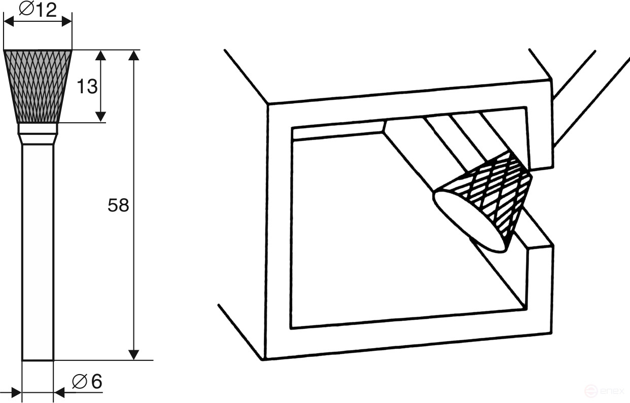 Борфреза Обратный конус N 6х12