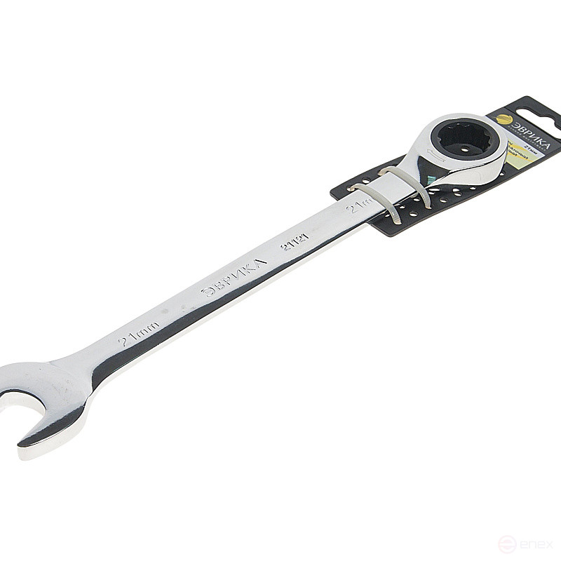 Ключ комбинированный 21мм ER-21121H трещоточный (на держателе) ЭВРИКА /1/5/80