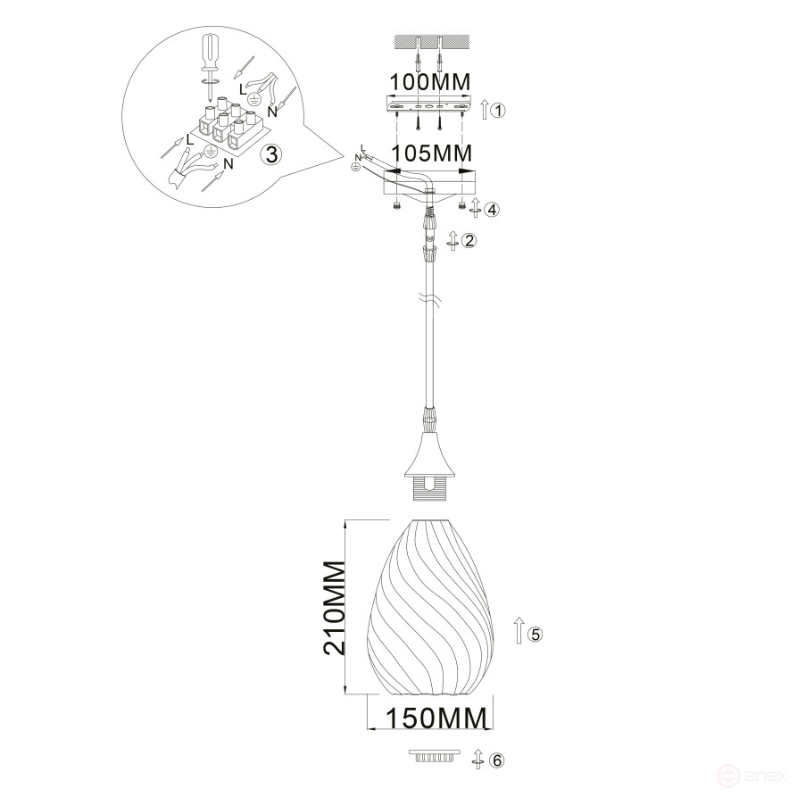 Светильник подвесной (подвес) Rivoli Lily 9122-201 1 х Е27 40 Вт модерн потолочный