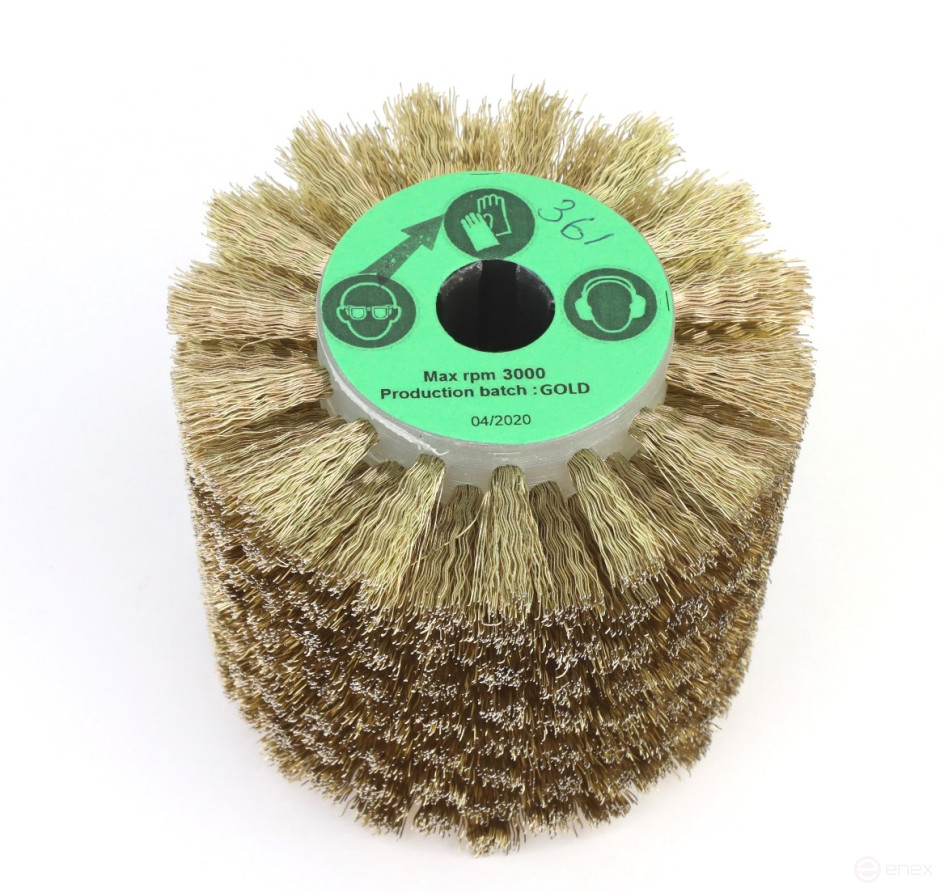 Brush D110*100*19+4 grooves, pile corrugation latunir-I steel 0,35 on wood for brush cutting machines with shaft D19+4 (3-361)