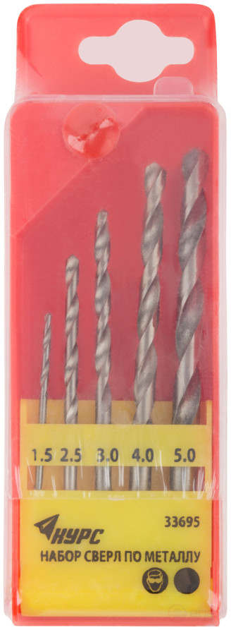 Set of polished metal HSS drills, 5 pcs. (1,5-2,5-3-4-5 mm)