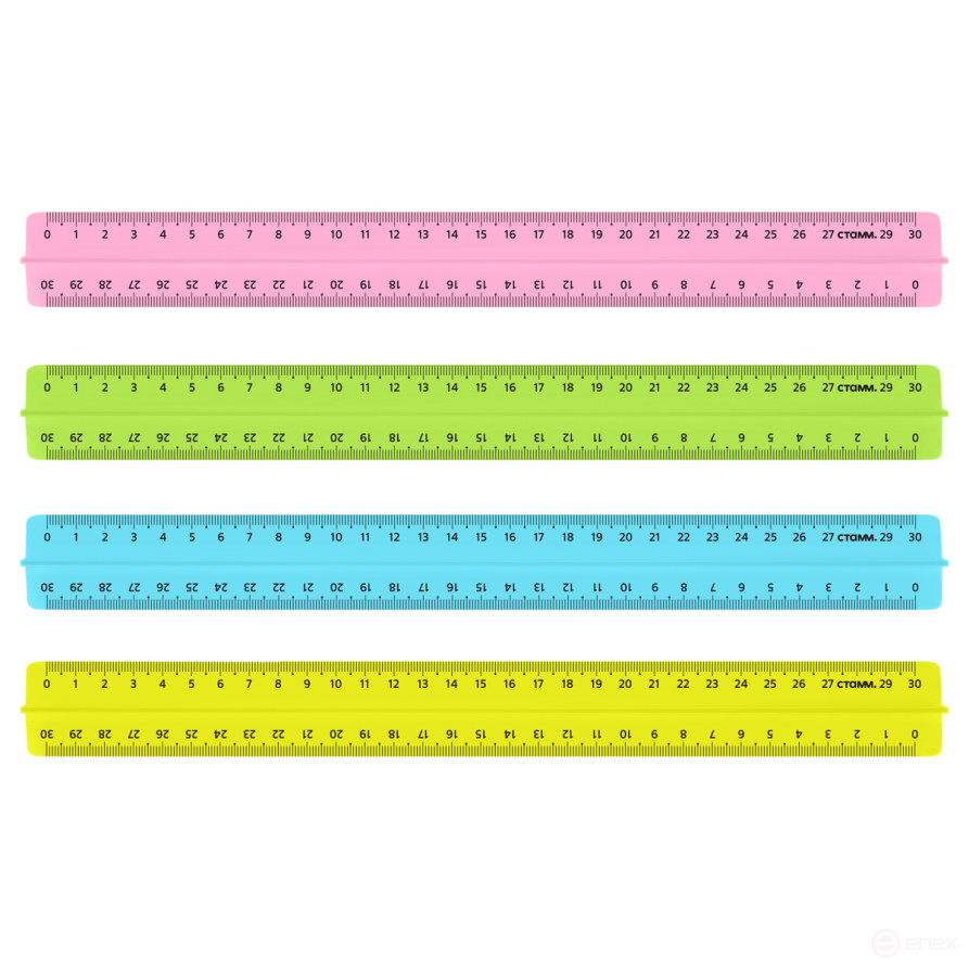 Линейка 30см СТАММ, пластиковая, с держателем, прозрачная, неоновые цвета, ассорти