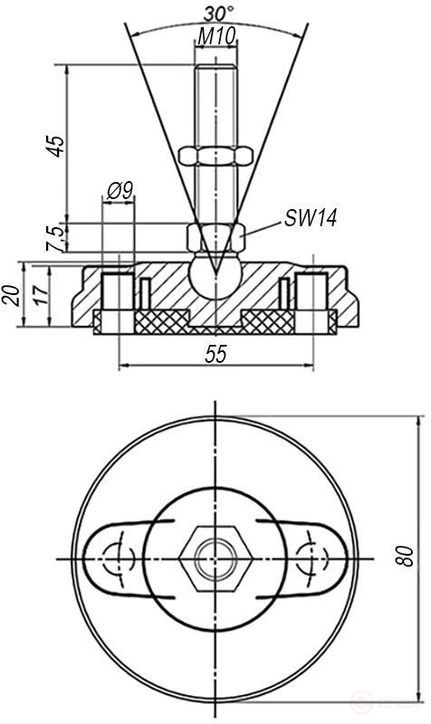 Виброопора (буфер резинометаллический) M8x23 до 80 кг KIPP K0571.04003055