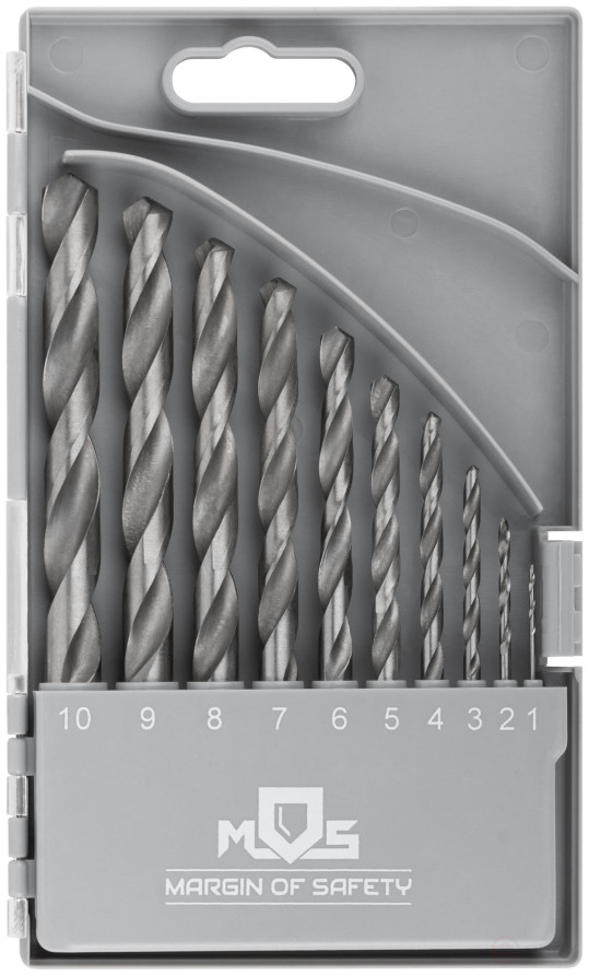 Set of HSS metal drills, 118° sharpening angle, layer. case, 10 pcs. (1-2-3-4-5-6-7-8-9-10 mm)