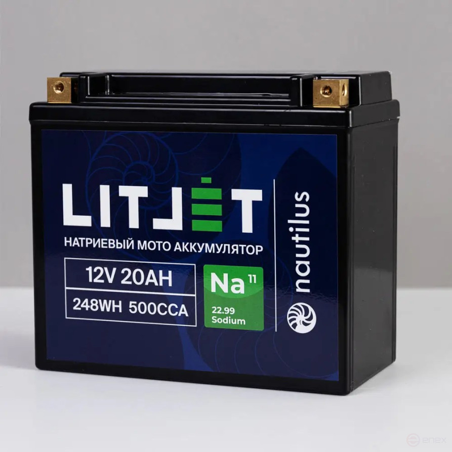 Натриевый стартовый мото аккумулятор LITJET 12V 20Ah 248Wh 500CCA YT20 R+
