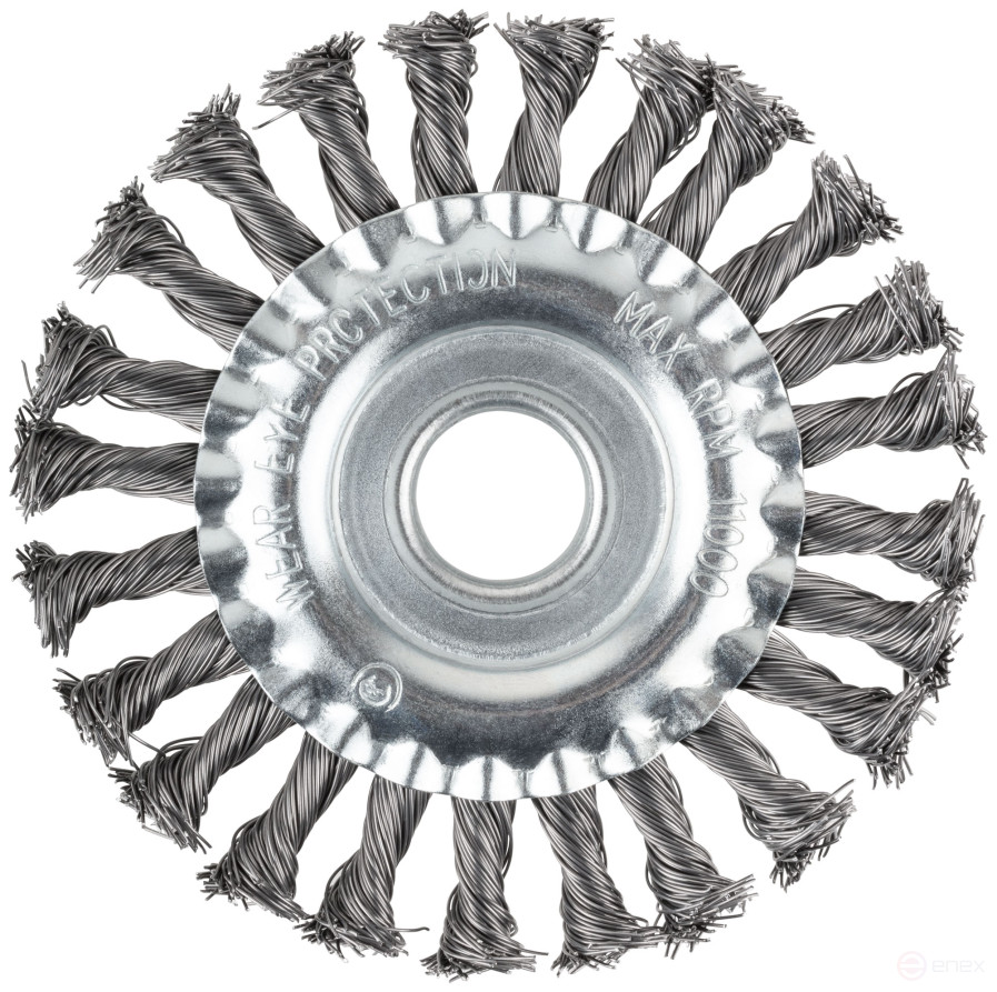 Корщетка-колесо, посадочный диаметр 22,2 мм, стальная витая проволока 125 мм, блистер
