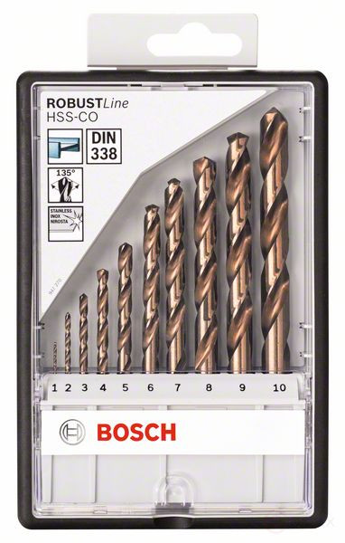 Набор из 10 свёрл по металлу Robust Line HSS-Co 1; 2; 3; 4; 5; 6; 7; 8; 9; 10 mm