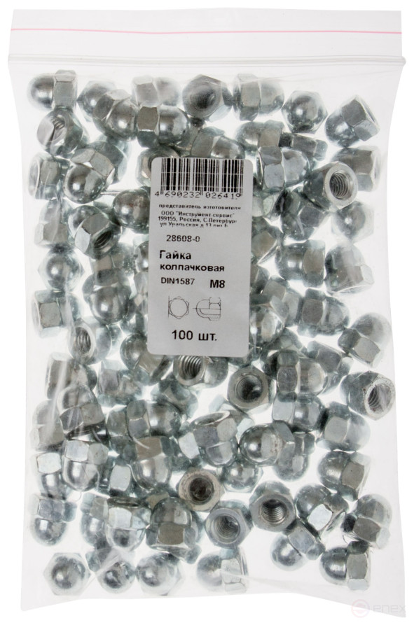 Гайка колпачковая М8 100 шт DIN1587 фасовка