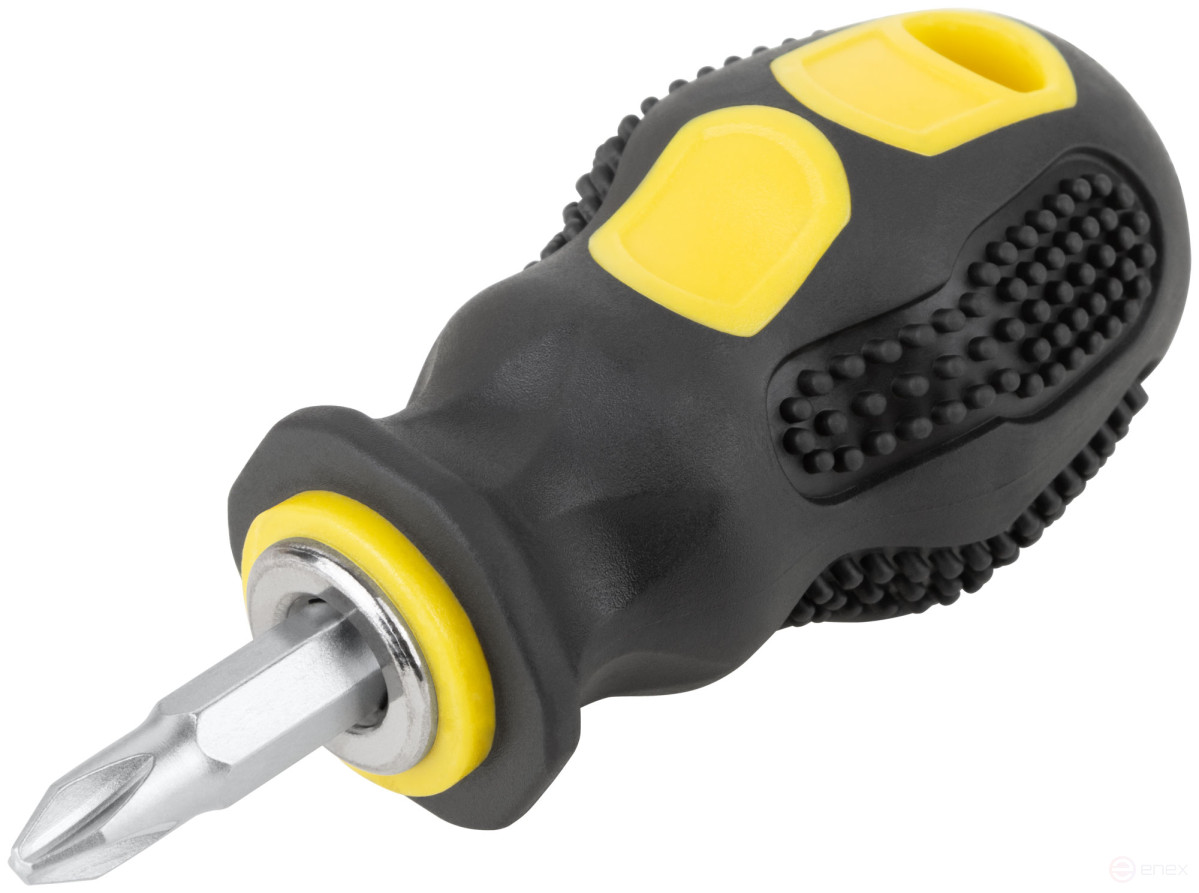 Screwdriver with adjustable sting "shorty", CrV steel, rubberized handle 6x25 mm PH2/SL6, show box