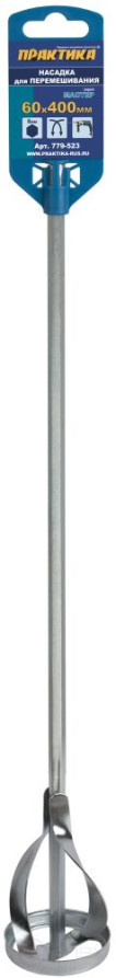 Насадка для перемешивания ПРАКТИКА хвостовик НЕХ 8, 60 х 400, лаки, краски (779-523)