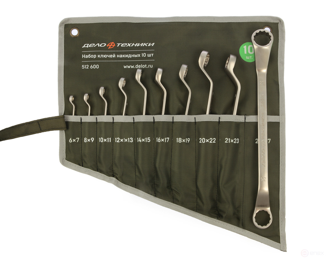 Набор ключей накидных 10 шт. (6×7; 8×9; 10×11; 12×13; 14×15; 16×17; 18×19; 20×22; 21×23; 24×27 мм) планшет тетроновый