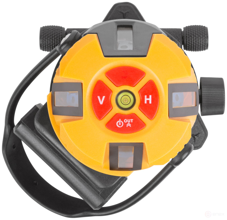 Уровень лазерный самоуспокаивающийся, зеленые лучи, горизонталь + 4 вертикали, диапазон 20 м, Li-Ion аккум., 2 уровня яркости, тренога, алюминиевый ке