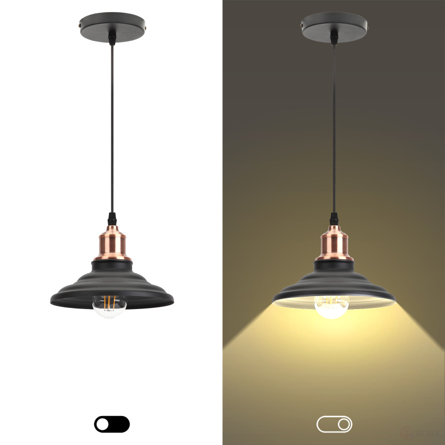 ERA PL4 BK/RC Pendant Lamp for E27 lampshade height 80mm Suspension 800mm Black/copper