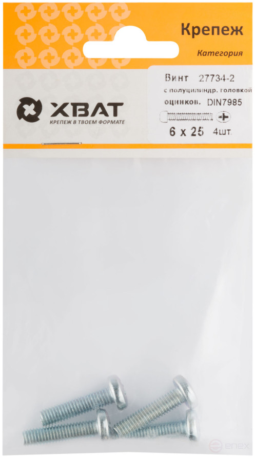 A semi-cylindrical screw. a head with a full thread of pins. DIN 7985 6x25 4 pcs.(packing)