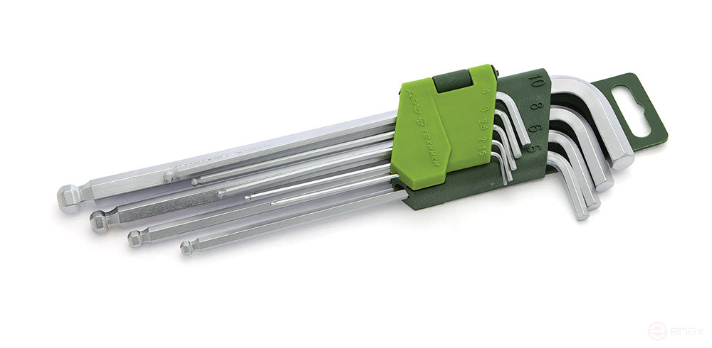 562092 Набор ключей шестигранных с шаром удлинённых (1.5,2,2.5,3,4,5,6,8,10 мм) 9 шт.