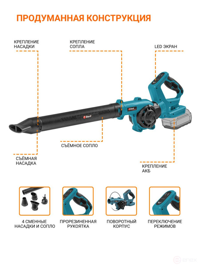 Battery blower BORT BSS-21U-Li (without battery and charger)