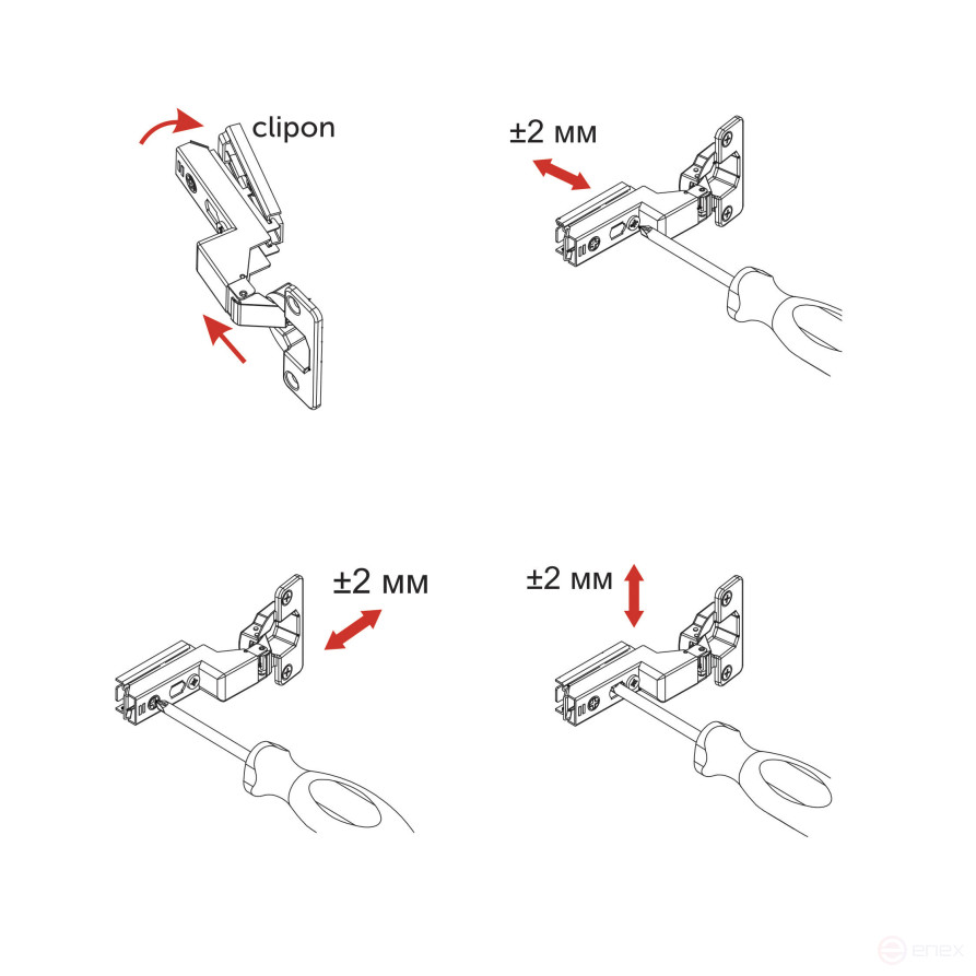 Inner hinge with door closer 45mm h0 clip-on AKS PLUS 3D narrow (self-tapping screws, plugs)