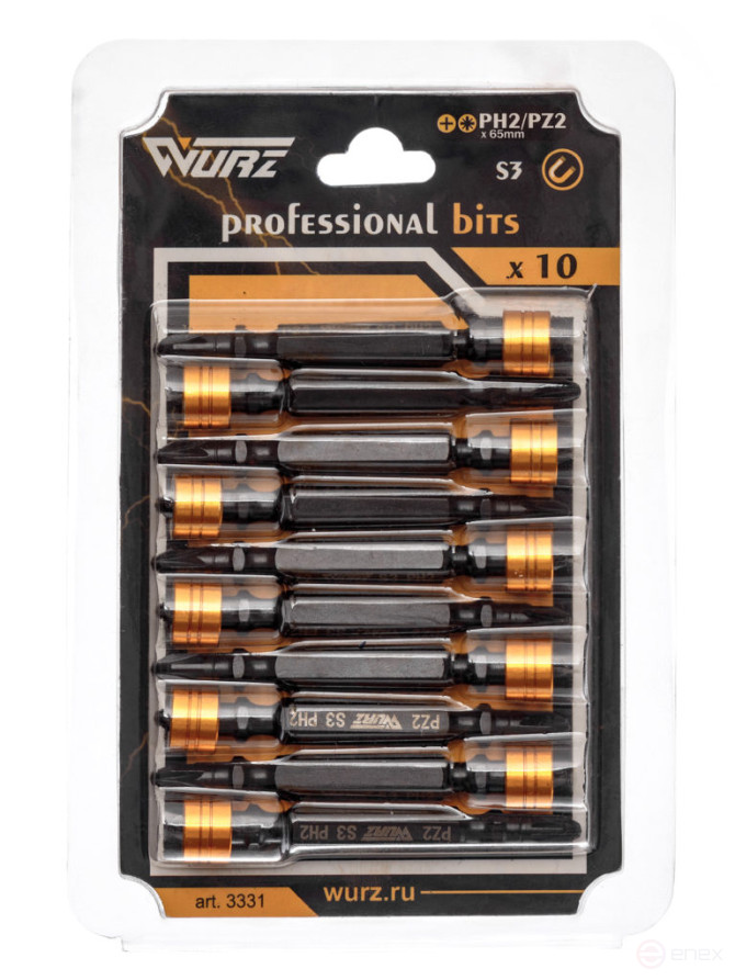 Бита двусторонняя с магнитным держателем PH2/PZ2 х 65мм 10шт.
