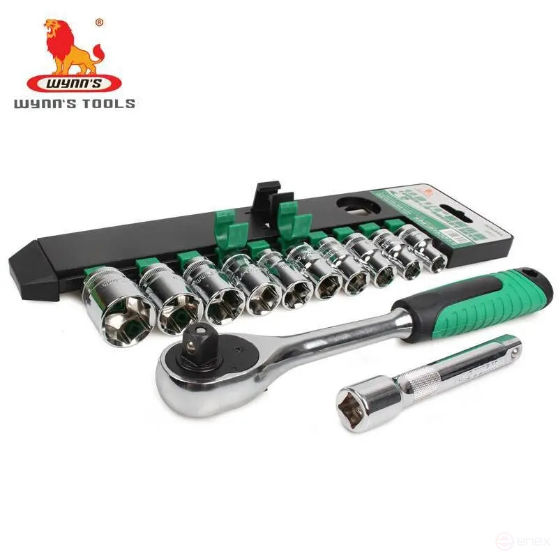 A set of 1/2" 6-sided 10-24mm end heads with a ratchet; 12 prem. Wynn