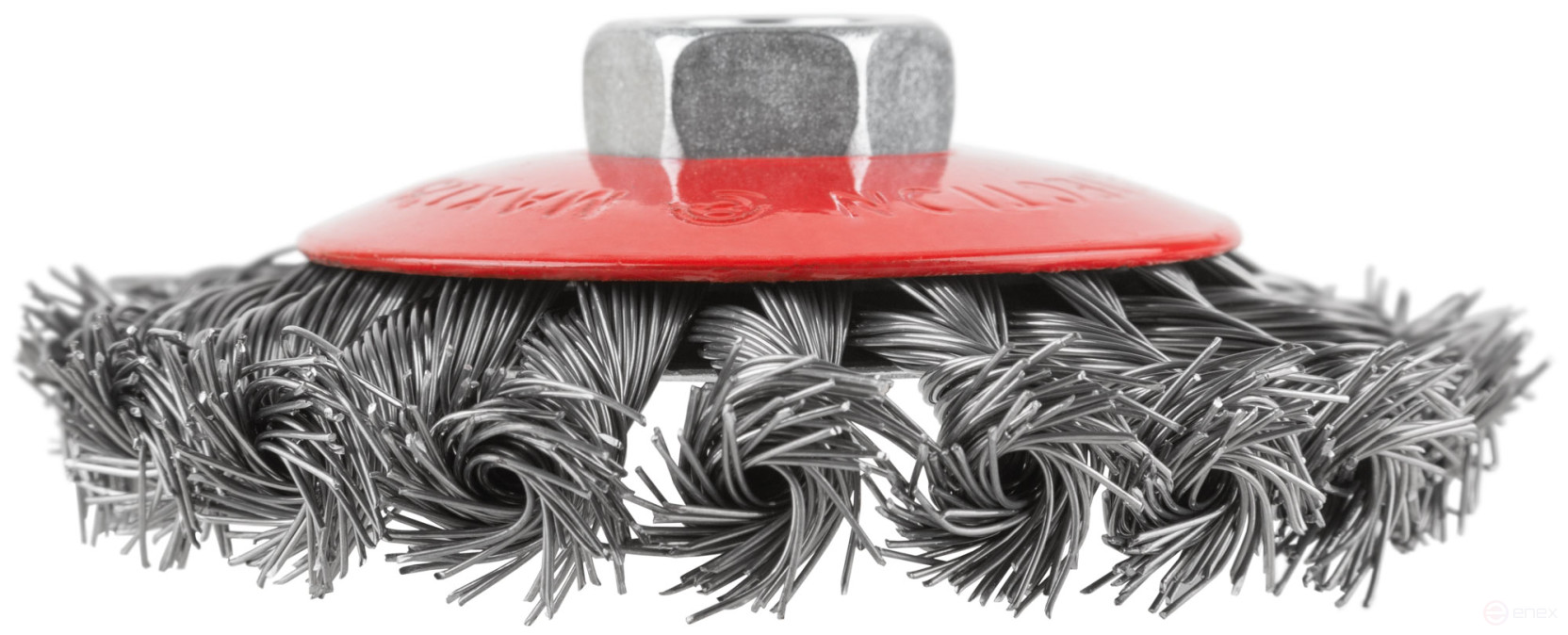 Корщетка-колесо с наклоном, гайка М14, стальная витая проволока 100 мм