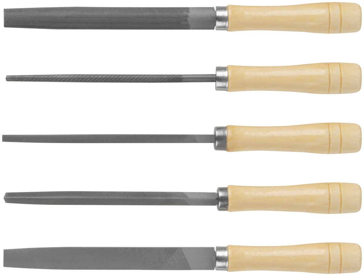 Напильники, набор 5 шт., деревянная ручка 150 мм