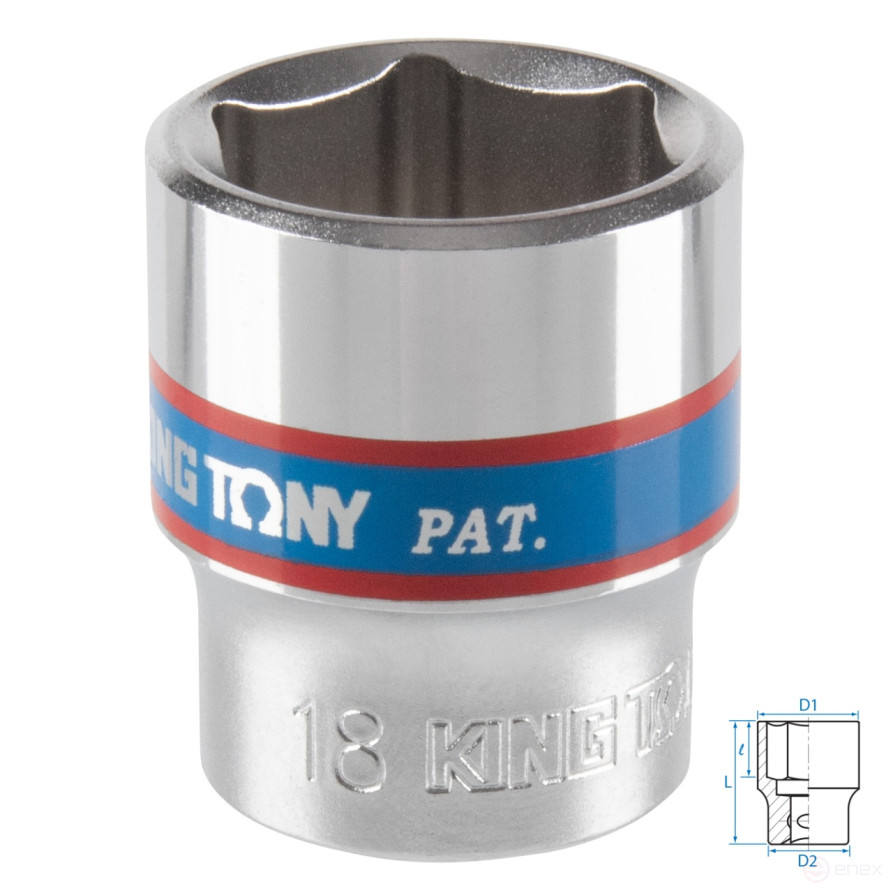 Головка торцевая стандартная шестигранная 3/8", 18 мм KING TONY 333518M