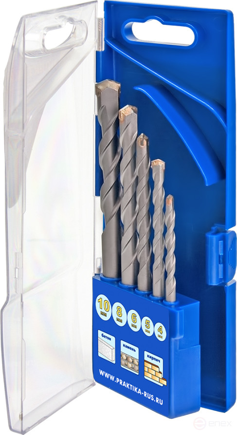 Набор сверл по бетону ПРАКТИКА "Профи" 5шт. 4,5,6,8,10 мм ПРО кассета (640-322)