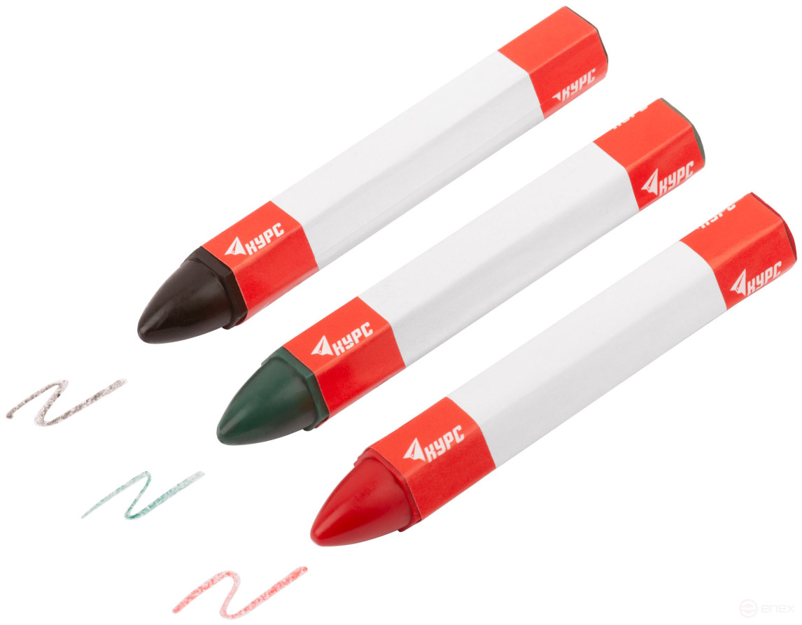 Карандаши разметочные восковые, набор 3 шт.( черный / зеленый / красный ), 95 мм