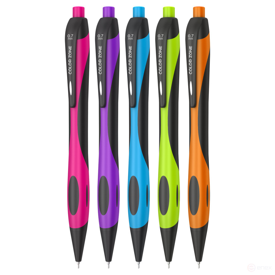 Ручка шариковая автоматическая Berlingo "Color Zone" синяя, 0,7 мм, корпус ассорти, пакет с европодвесом
