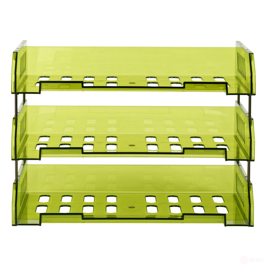 Лоток для бумаг горизонтальный СТАММ "Сити", набор 3шт., на мет. стержнях, широкая загрузка, зеленый лайм