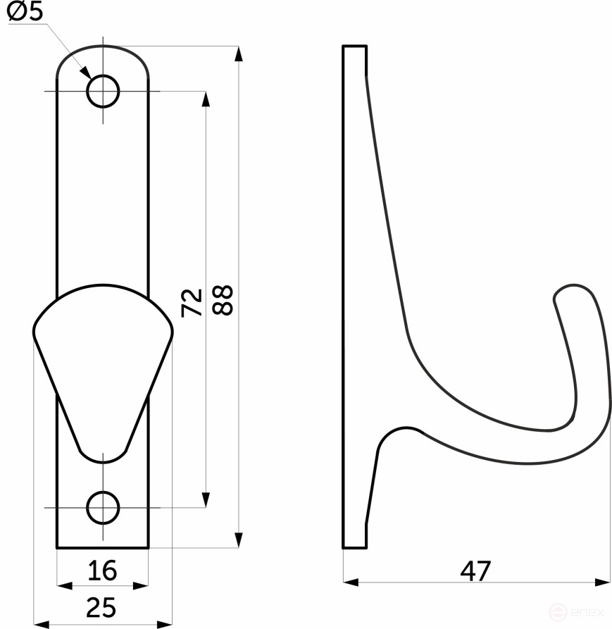 Hook meb. single-horn meth. DELTA satin AKS