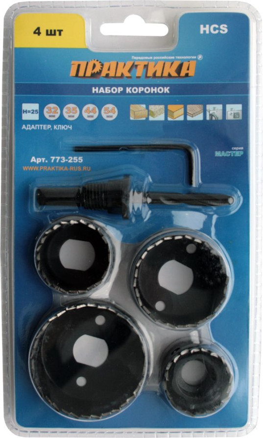 Set of HCS crowns PRACTICE 4 pcs 32, 35, 44, 54 mm + Adapter (773-255)