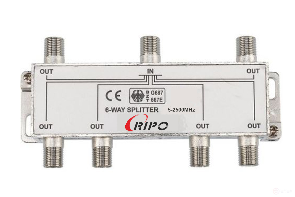 TV Ripo splitter (divider) in 6 directions for F connectors 5-2500 MHz
