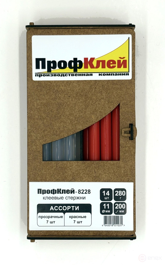 Glue rods ProfKley-8228 assorted (transparent - red, 11x200 mm, 14 pcs, 280 g