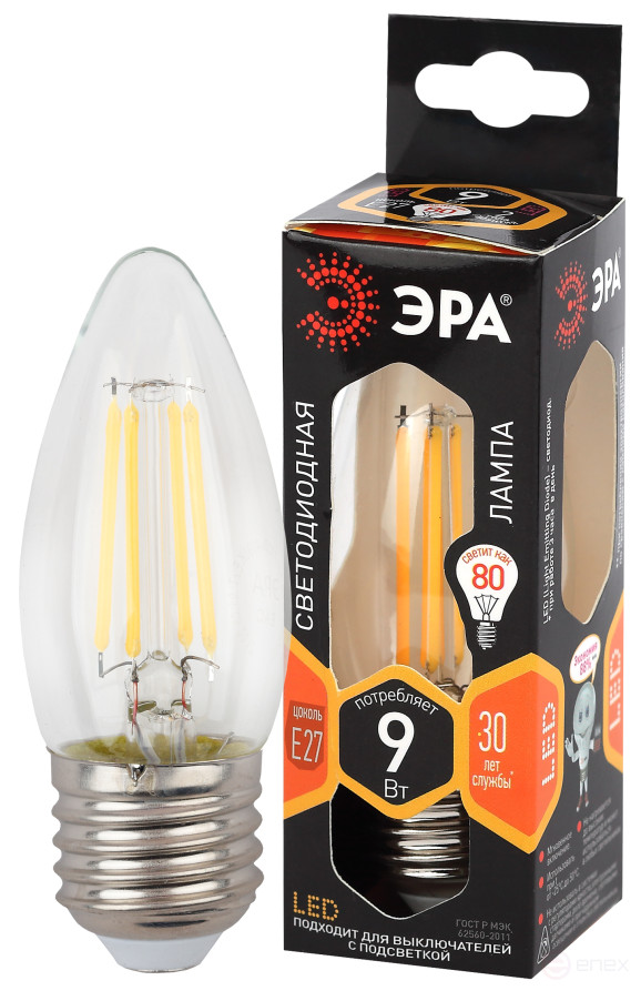 LED ERA Lamp F-LED B35-9w-827-E27 9W Filament Candle Warm White Light E27