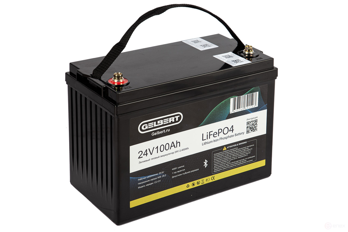 Gelbert LiFePO4 Lithium Traction Battery (24V/100Ah/120A/2,400Wh) Bluetooth